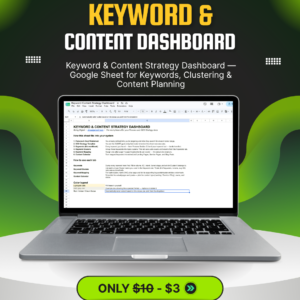 Keyword & Content Strategy Dashboard — Google Sheet for Keywords, Clustering & Content Planning